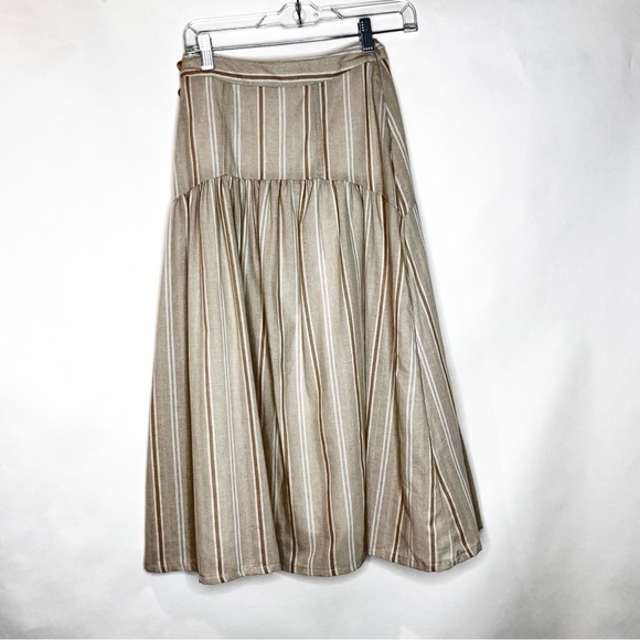 By Anthropologie | Tan Striped Midi Skirt - Picture 2 of 6
